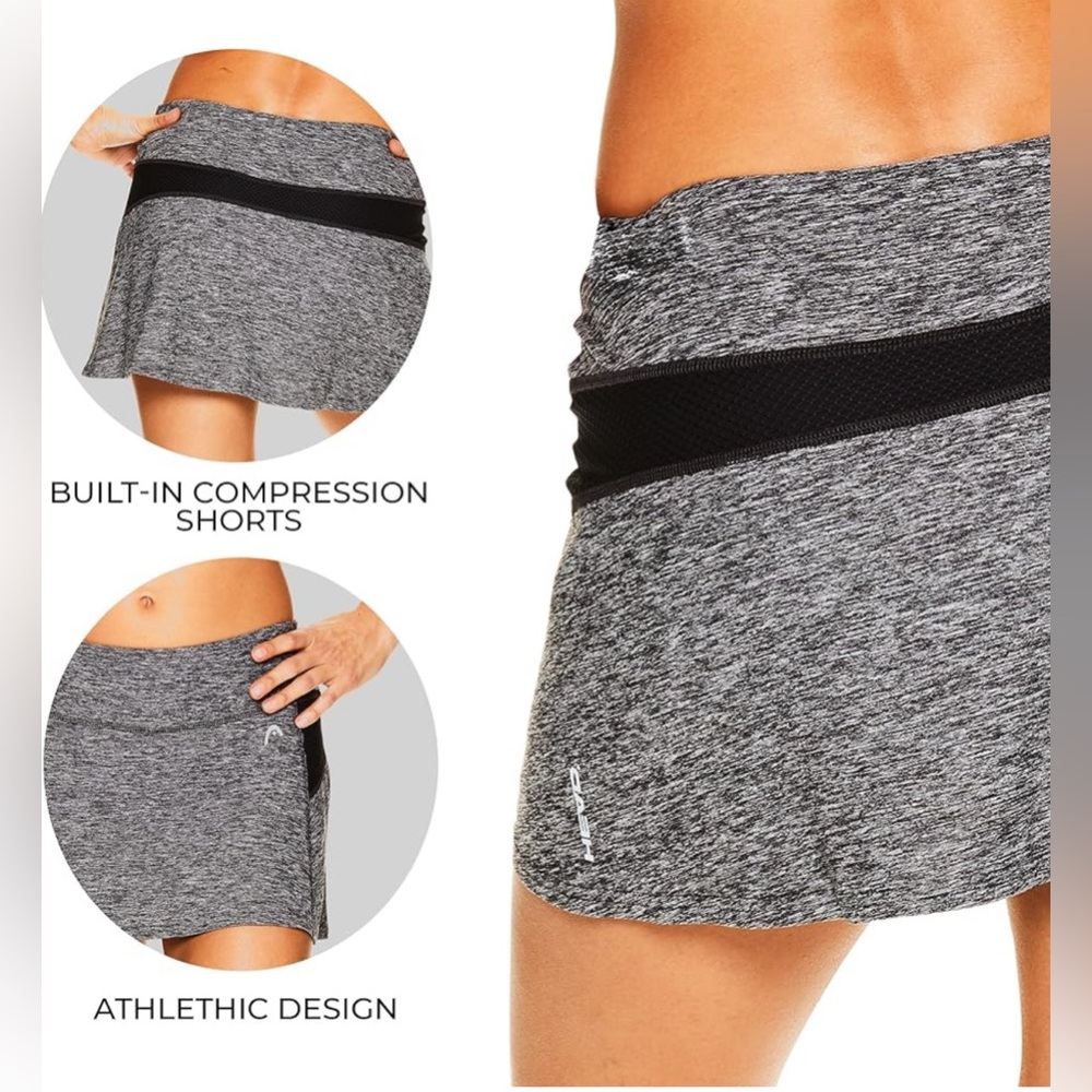 HEAD Tennis Skirt Skort NWT Black Heather Gray Sz L Good for Pickleball or Golf